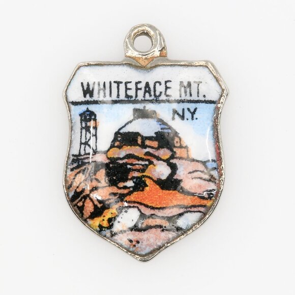 Vintage Sterling Silver Whiteface Mt. NY Shield Travel Charm Americana - Picture 1 of 4